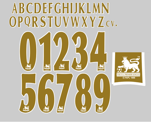 premier league epl gold flock nameset 1997