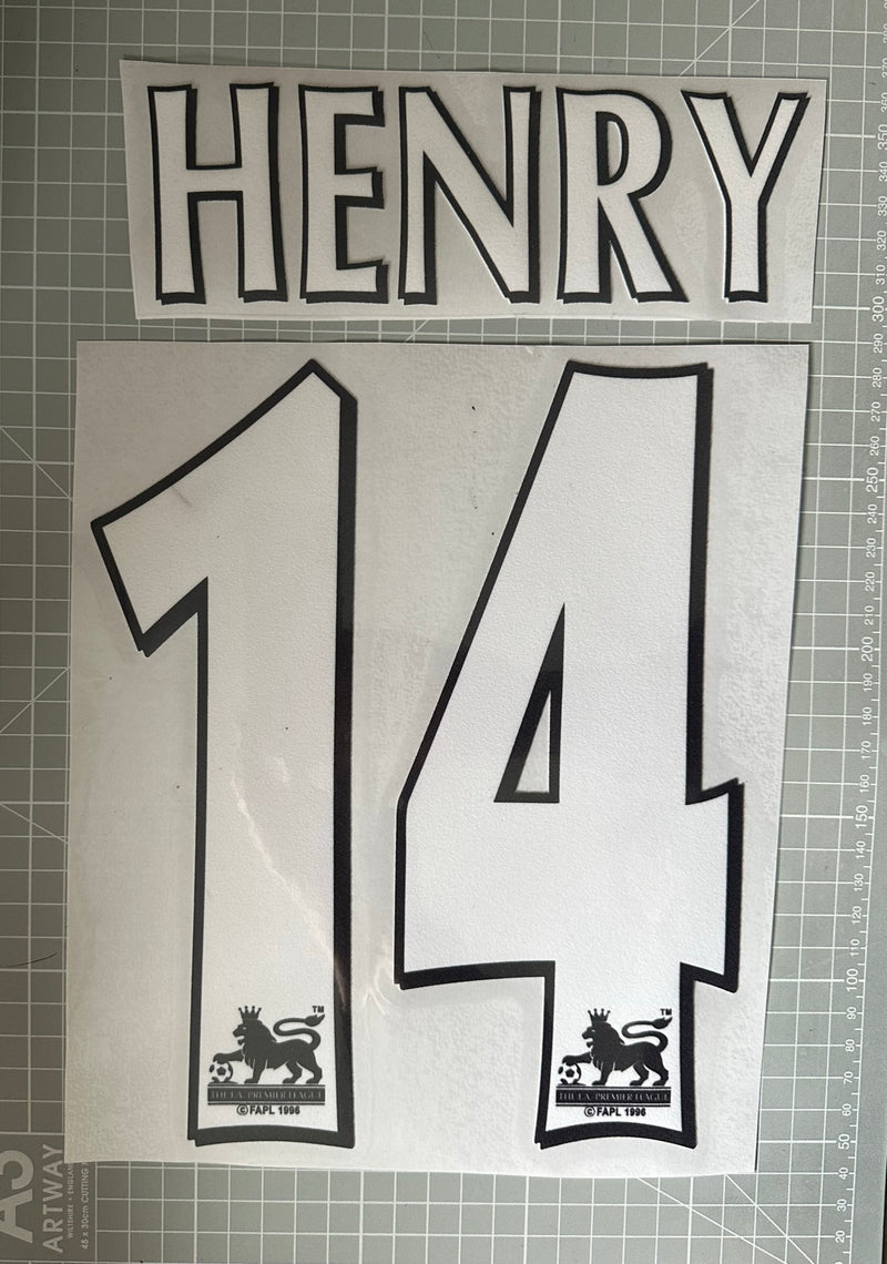 Cargue la imagen en el visor de la galería, Henry #14 Arsenal 1997-2005 Premier League FLOCK Nameset for Football Shirt
