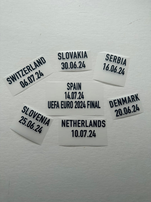 England Euro 2024 Match Details Set of 7 for Football Shirt