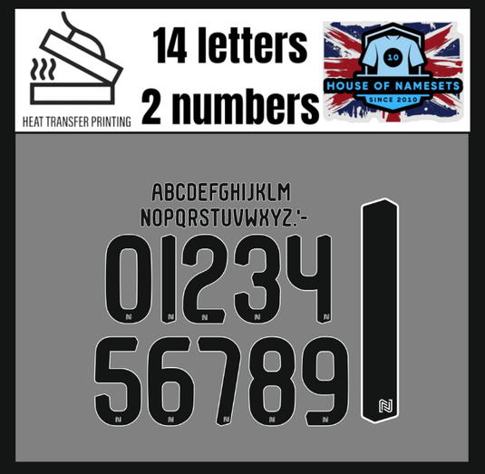 WOMENS NATIONAL LEAGUE NAMESET NAME AND NUMBER FOR FOOTBALL SHIRT PRINTING