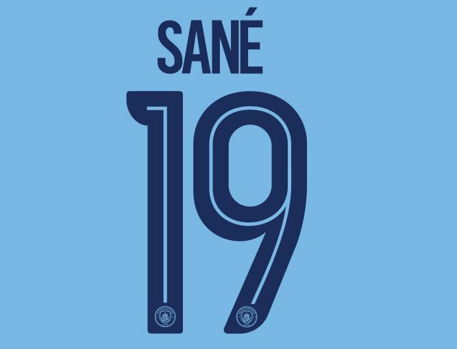 Sane #19 Man City 2017-2018 Home Cup & Champions League Football Nameset 4 shirt